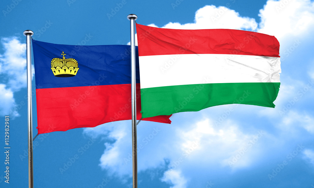 Liechtenstein flag with Hungary flag, 3D rendering Liechtenstein flag with Hungary flag, 3D rendering