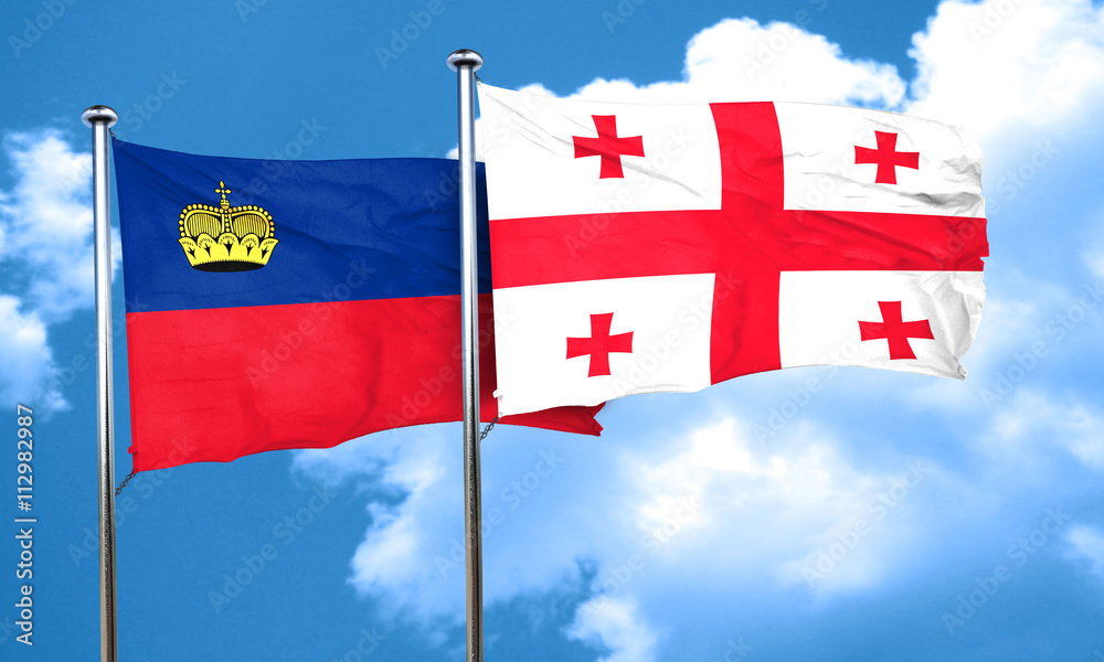 Liechtenstein flag with Georgia flag, 3D rendering