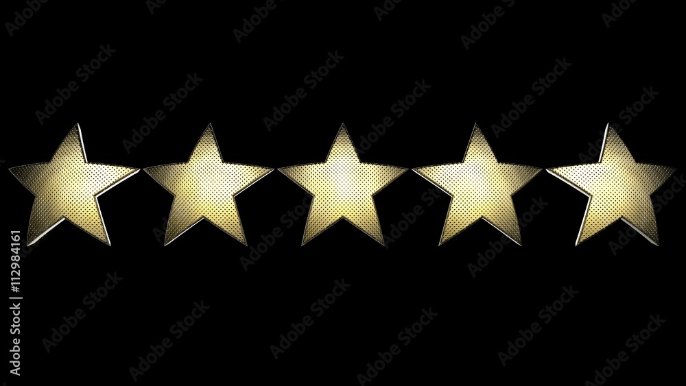 Five stars. 3D illustration. 3D CG. Format 16:9. Five stars. 3D illustration. 3D CG. Format 16:9.