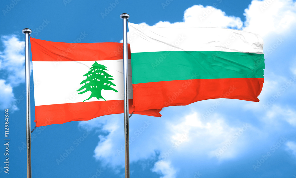 Lebanon flag with Bulgaria flag, 3D rendering