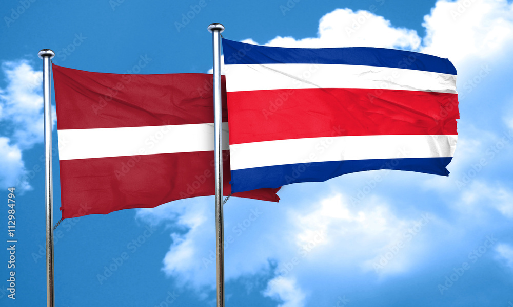 Latvia flag with Costa Rica flag, 3D rendering Latvia flag with Costa Rica flag, 3D rendering