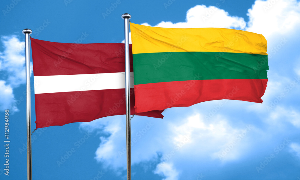 Latvia flag with Lithuania flag, 3D rendering Latvia flag with Lithuania flag, 3D rendering
