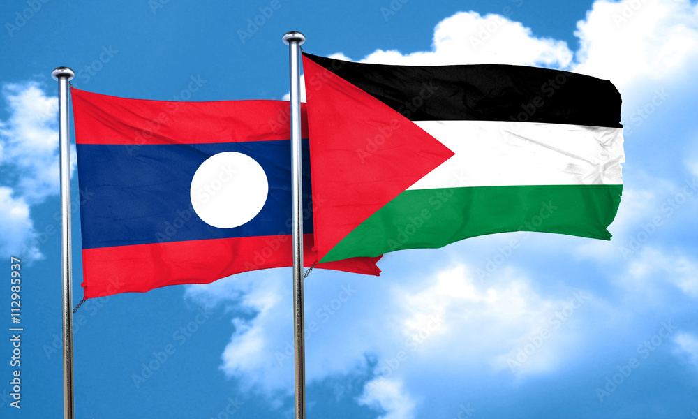 Laos flag with Palestine flag, 3D rendering Laos flag with Palestine flag, 3D rendering