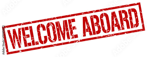 welcome aboard red grunge square vintage rubber stamp