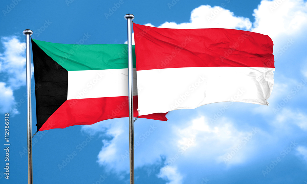 Kuwait flag with Indonesia flag, 3D rendering Kuwait flag with Indonesia flag, 3D rendering