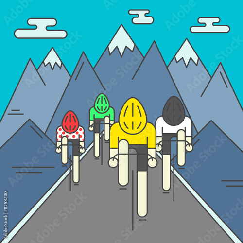 Modern Illustration of cyclists on the road