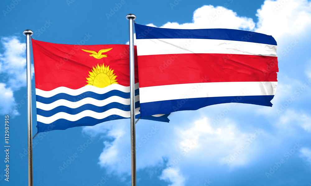 Kiribati flag with Costa Rica flag, 3D rendering Kiribati flag with Costa Rica flag, 3D rendering
