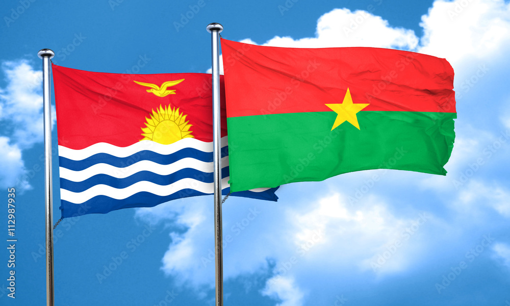 Kiribati flag with Burkina Faso flag, 3D rendering Kiribati flag with Burkina Faso flag, 3D rendering