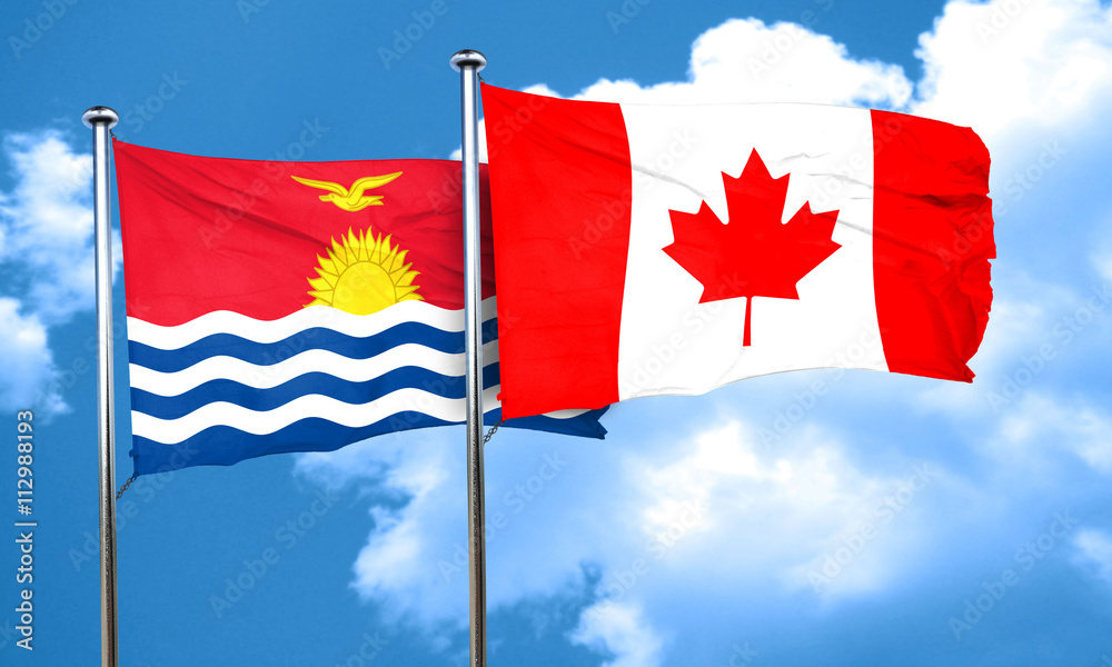 Kiribati flag with Canada flag, 3D rendering Kiribati flag with Canada flag, 3D rendering