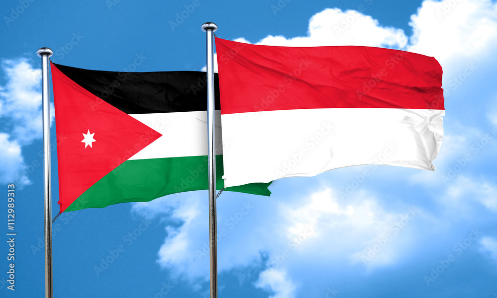 Jordan flag with Indonesia flag, 3D rendering Jordan flag with Indonesia flag, 3D rendering