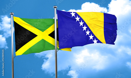Jamaica flag with Bosnia and Herzegovina flag, 3D rendering