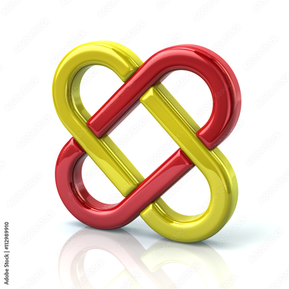 3d illustration of yellow and red endless knot 3d illustration of yellow and red endless knot