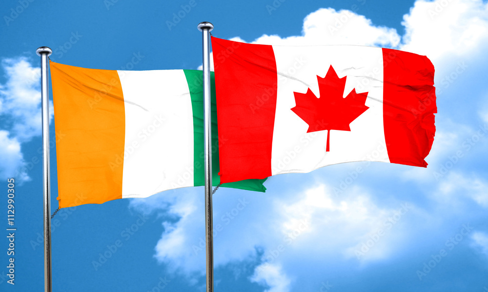 Ivory coast flag with Canada flag, 3D rendering Ivory coast flag with Canada flag, 3D rendering