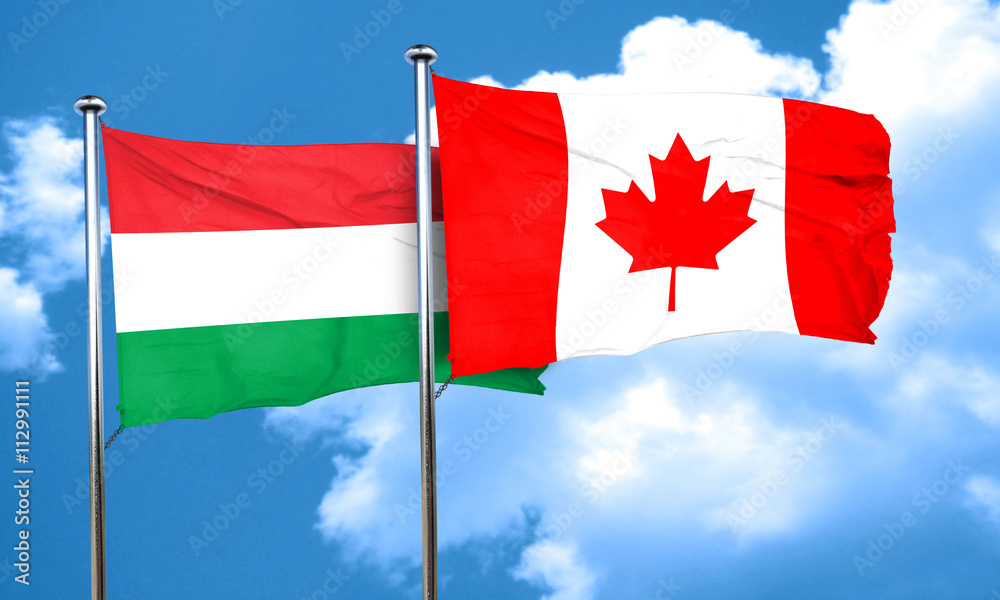 Hungary flag with Canada flag, 3D rendering Hungary flag with Canada flag, 3D rendering