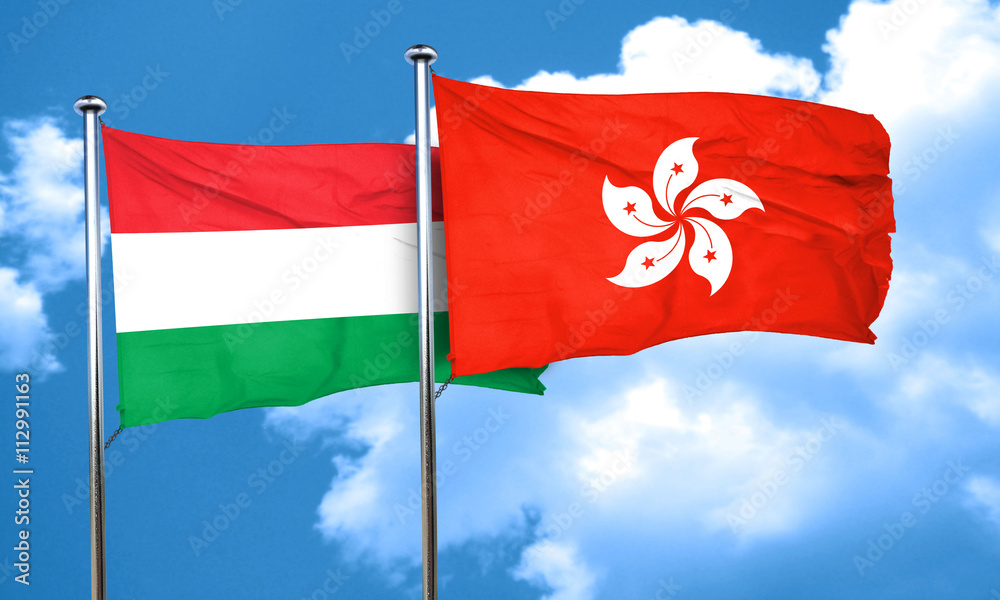 Hungary flag with Hong Kong flag, 3D rendering Hungary flag with Hong Kong flag, 3D rendering