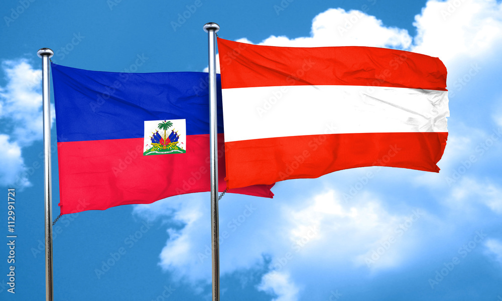 Haiti flag with Austria flag, 3D rendering Haiti flag with Austria flag, 3D rendering