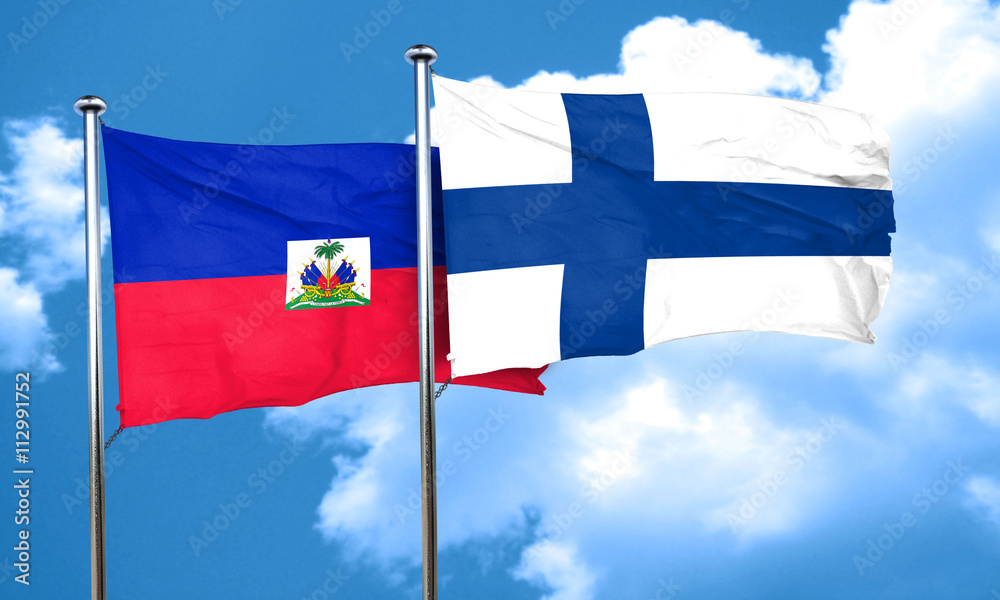 Haiti flag with Finland flag, 3D rendering
