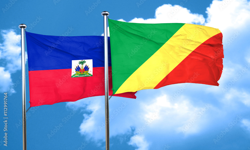Haiti flag with congo flag, 3D rendering Haiti flag with congo flag, 3D rendering