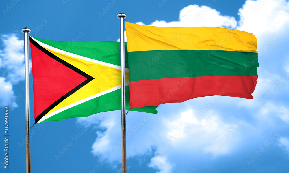 Guyana flag with Lithuania flag, 3D rendering Guyana flag with Lithuania flag, 3D rendering