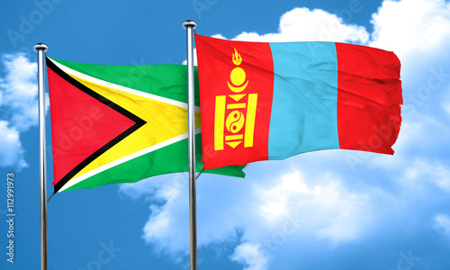 Guyana flag with Mongolia flag, 3D rendering