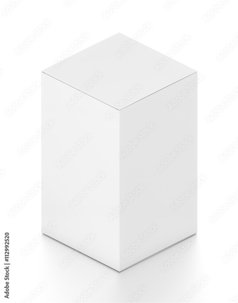 White tall vertical rectangle blank box from isometric angle. White tall vertical rectangle blank box from isometric angle.