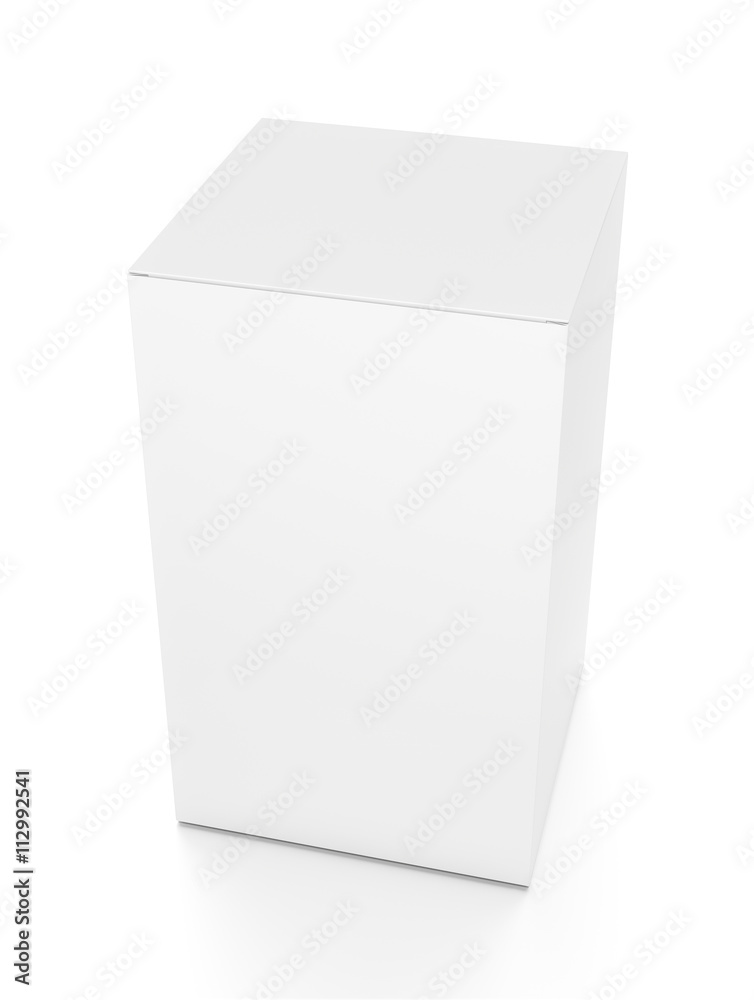 White tall vertical rectangle box from top front side angle. White tall vertical rectangle box from top front side angle.