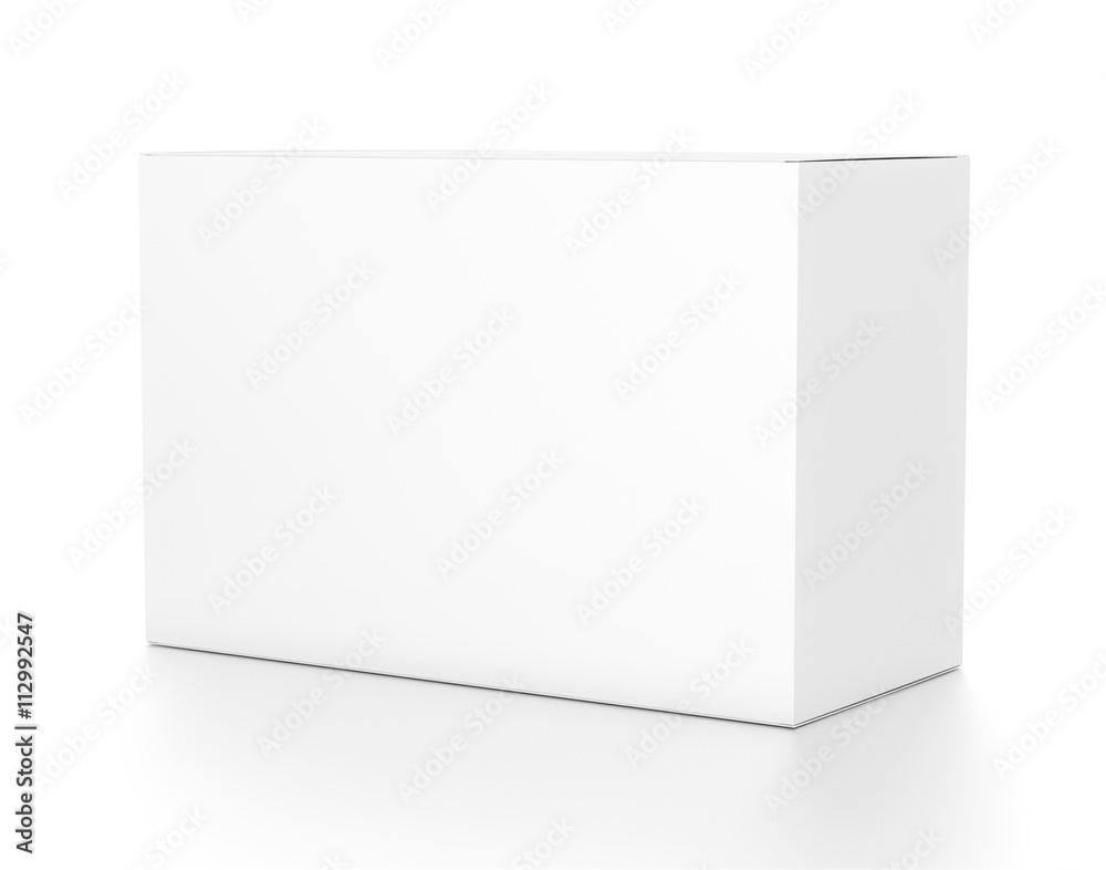 White wide horizontal rectangle blank box from side angle. White wide horizontal rectangle blank box from side angle.