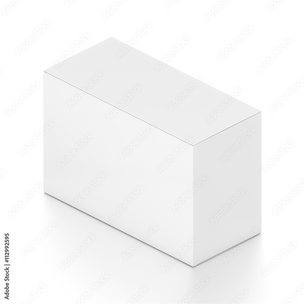 White wide horizontal rectangle blank box from isometric angle. White wide horizontal rectangle blank box from isometric angle.