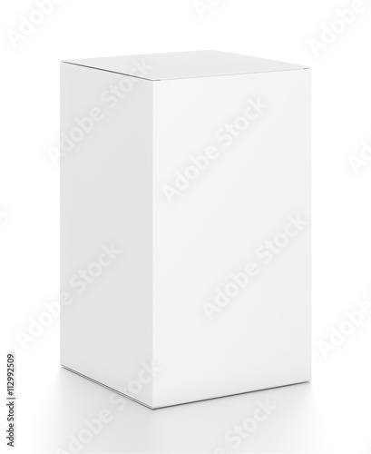 White tall vertical rectangle box from top front side angle. © Mockup Cake