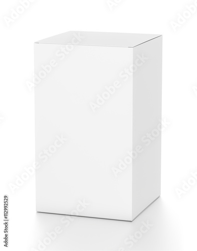 White tall vertical rectangle blank box from top side angle.