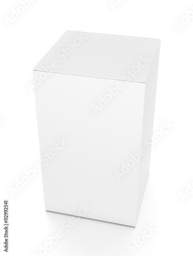 White tall vertical rectangle box from top front side angle.