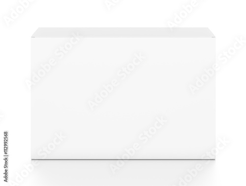 White wide horizontal rectangle blank box from top front angle.