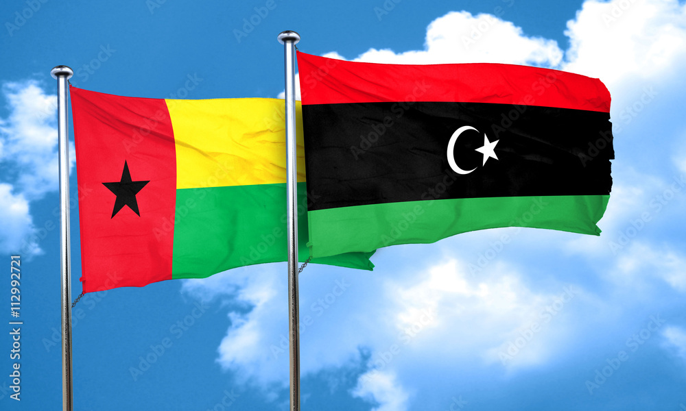 Guinea bissau flag with Libya flag, 3D rendering Guinea bissau flag with Libya flag, 3D rendering