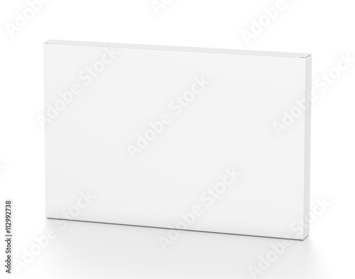 White wide thin horizontal rectangle box from top side angle.