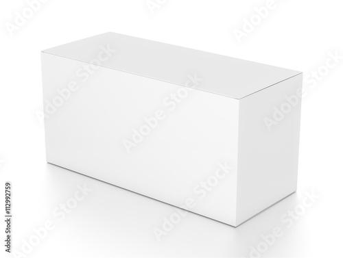 White wide horizontal rectangle blank box from top side angle. © Mockup Cake
