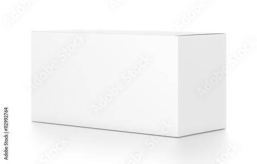 White wide horizontal rectangle blank box from side angle. © Mockup Cake