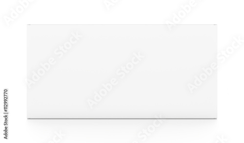 White wide vertical rectangle blank box from front angle. © Mockup Cake