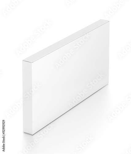 White wide thin rectangle box from top far side angle.
