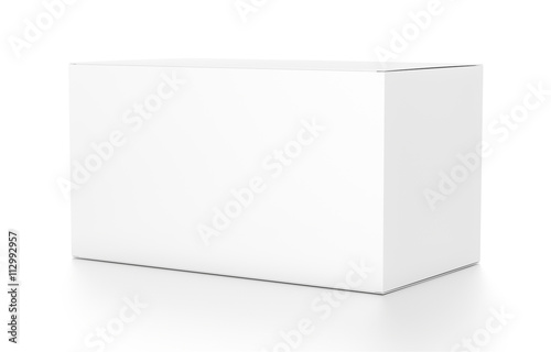 White wide horizontal rectangle blank box from side angle.