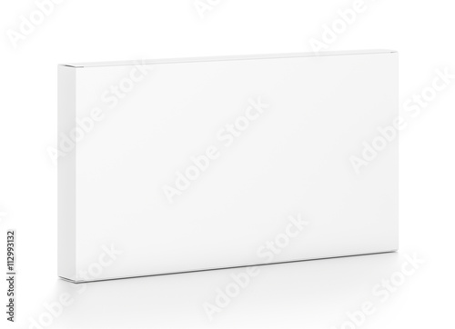 White wide thin rectangle box from top front side angle.