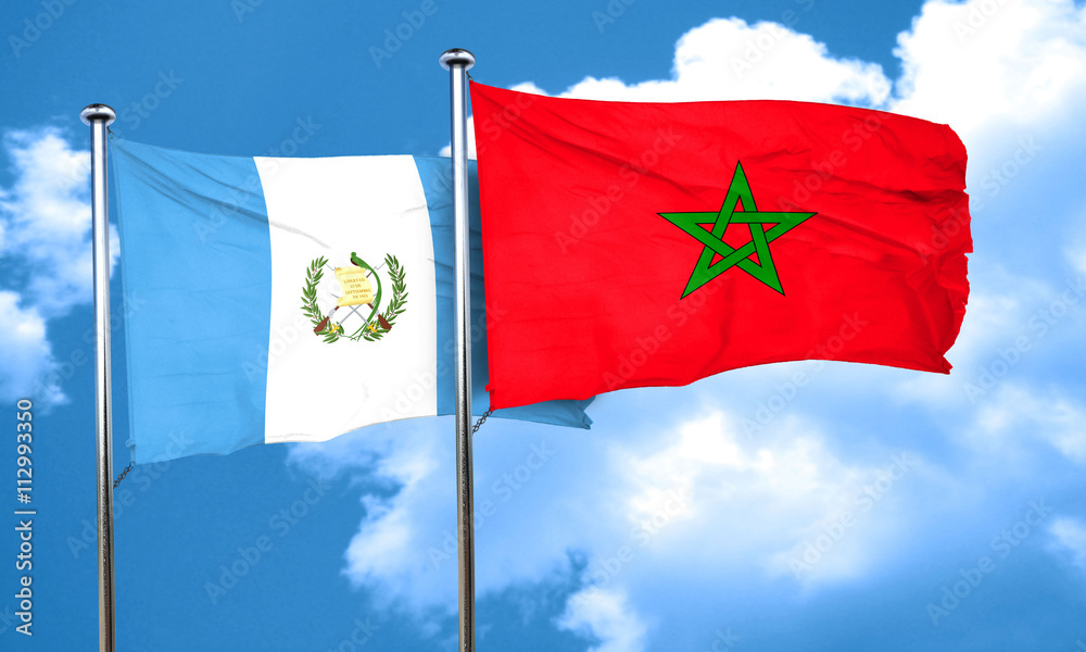 guatemala flag with Morocco flag, 3D rendering guatemala flag with Morocco flag, 3D rendering