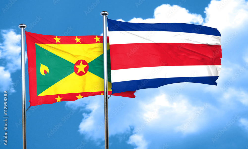 Grenada flag with Costa Rica flag, 3D rendering Grenada flag with Costa Rica flag, 3D rendering