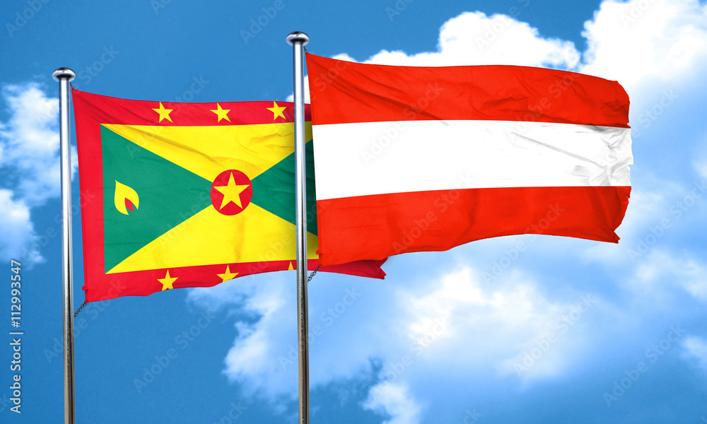 Grenada flag with Austria flag, 3D rendering