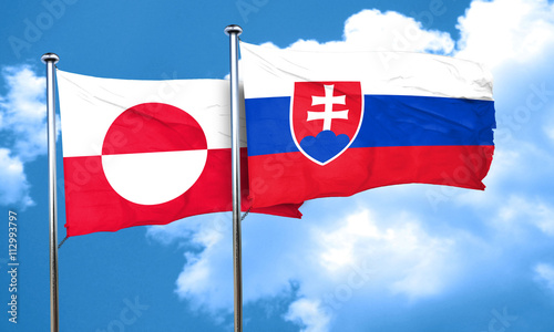 greenland flag with Slovakia flag, 3D rendering