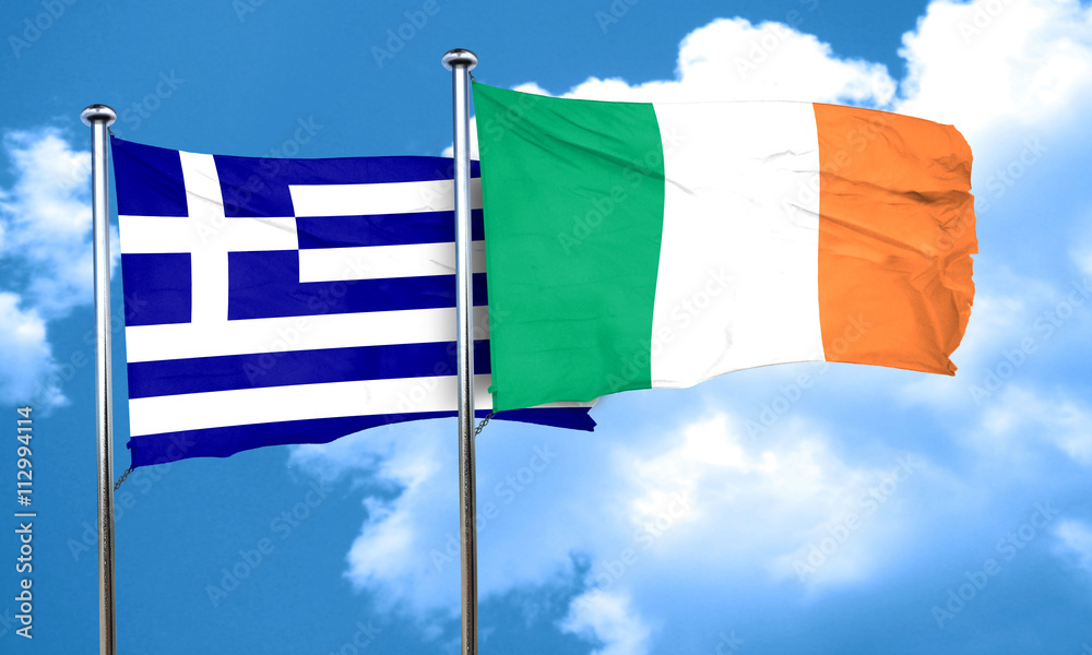 Naklejka premium Greece flag with Ireland flag, 3D rendering