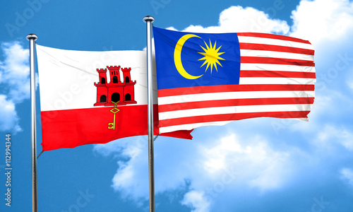 gibraltar flag with Malaysia flag, 3D rendering