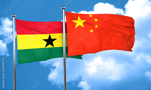 Ghana flag with China flag, 3D rendering