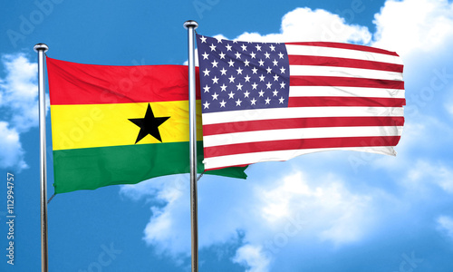 Ghana flag with American flag, 3D rendering