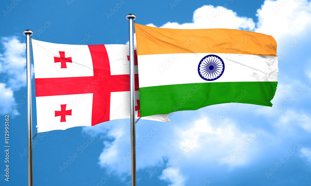 Georgia flag with India flag, 3D rendering Georgia flag with India flag, 3D rendering