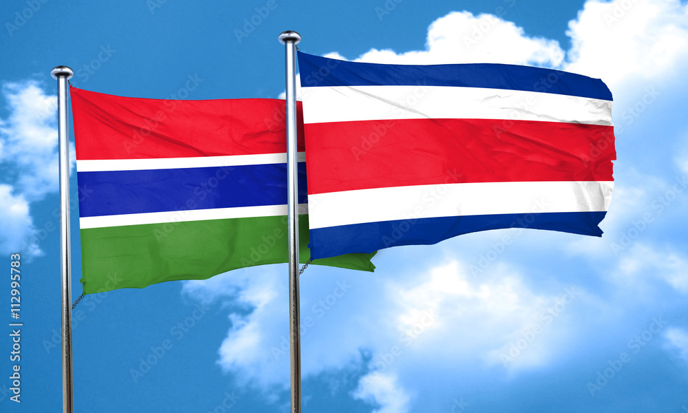 Gambia flag with Costa Rica flag, 3D rendering Gambia flag with Costa Rica flag, 3D rendering